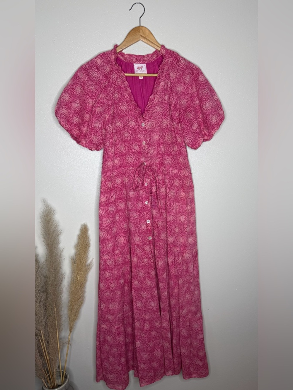 Banjanan Tuckernuck Poppy Midi Dress in‎ Petal Power Fuscia - Picture 4 of 14
